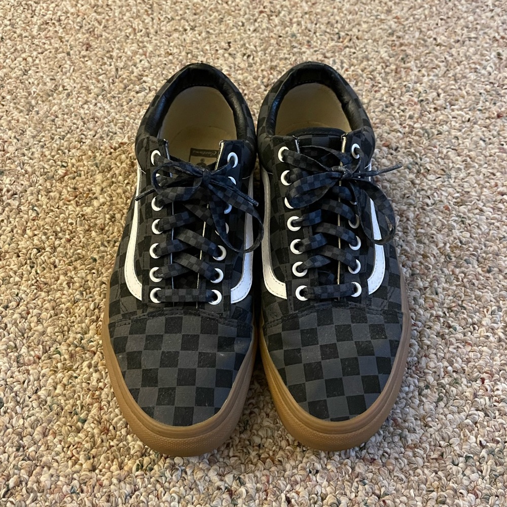 Custom vans. Size 10 Barely worn! Black and grey checked with gum some